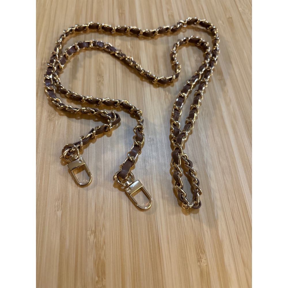 Gold Chain and Brown Leather Shoulder Bag Purse Strap‎ Replacement